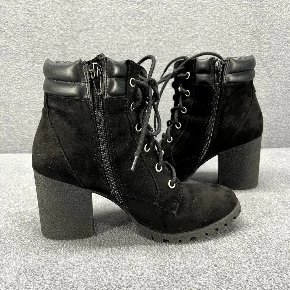 Sugar Boots Women 6 M Black Lacy Suede Heeled Zipper Lace‎ Up